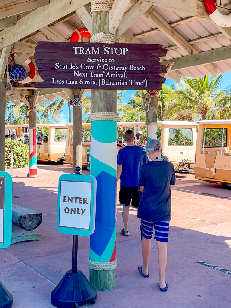 Tram stop on Disney's Castaway Cay.