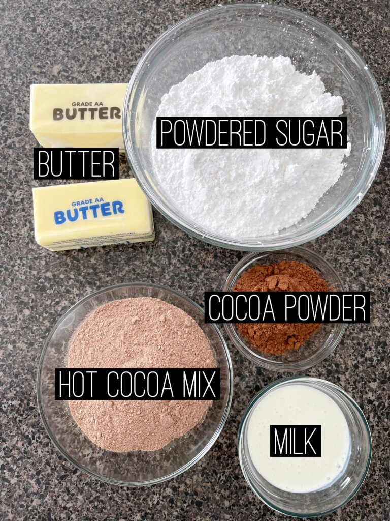 Ingredients for hot chocolate frosting.