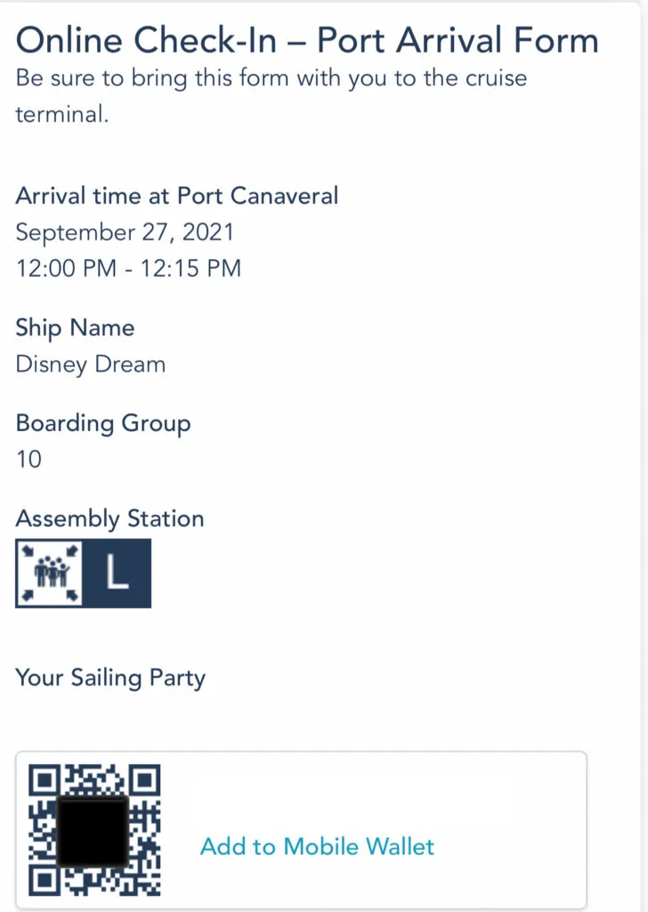 QR code to board a Disney Cruise.
