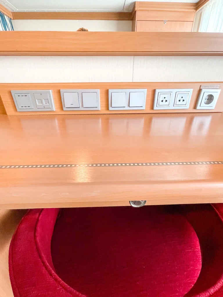 Outlets in stateroom 8614 on the Disney Dream cruise ship.