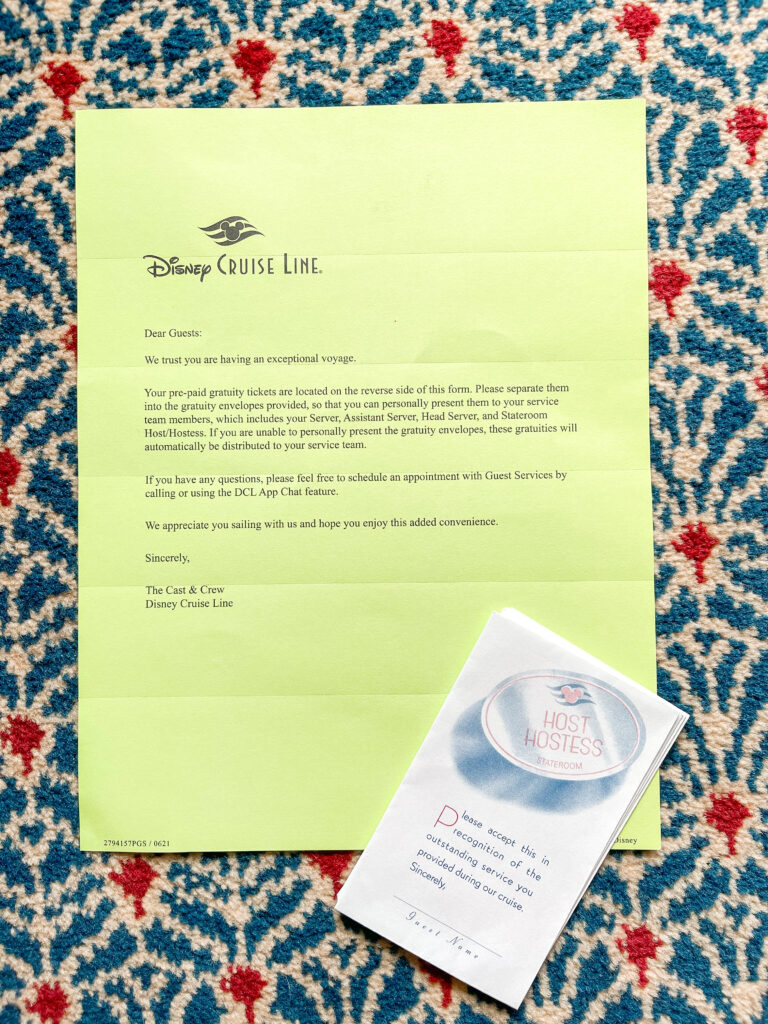 Gratuity envelopes for the Disney Cruise.