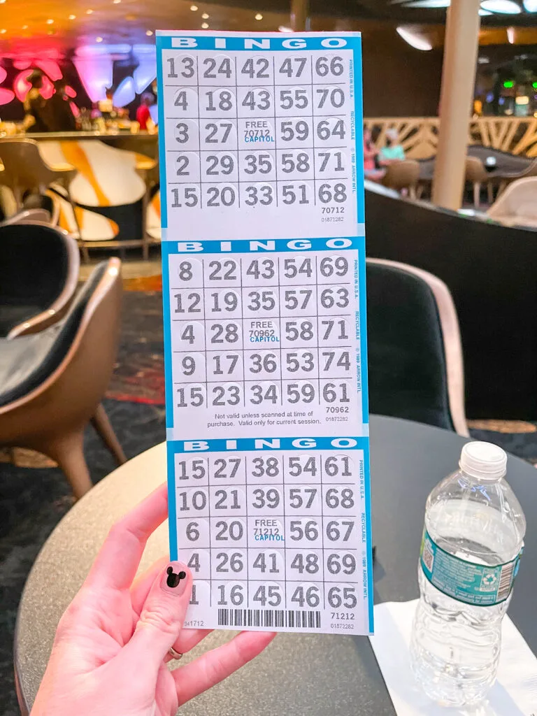 A Bingo card on the Disney Dream cruise ship.
