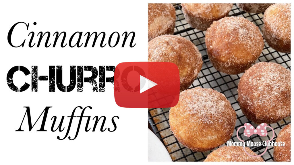 YouTube thumbnail for cinnamon churro muffins.