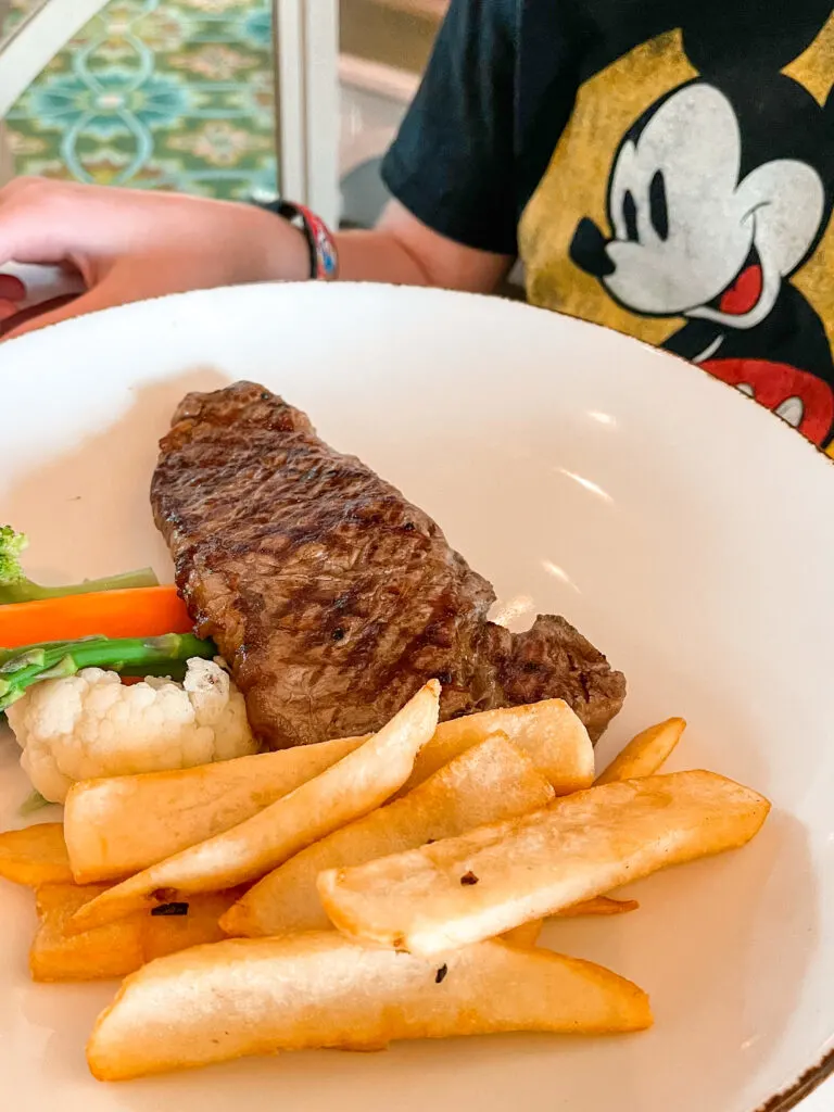 Grilled Grain-fed Sirloin Steak from the Disney Cruise dinner menu.