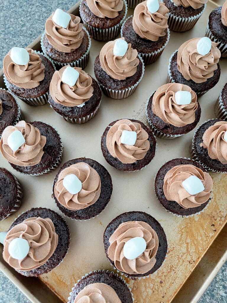 A pan of hot chocolate cupcakes.