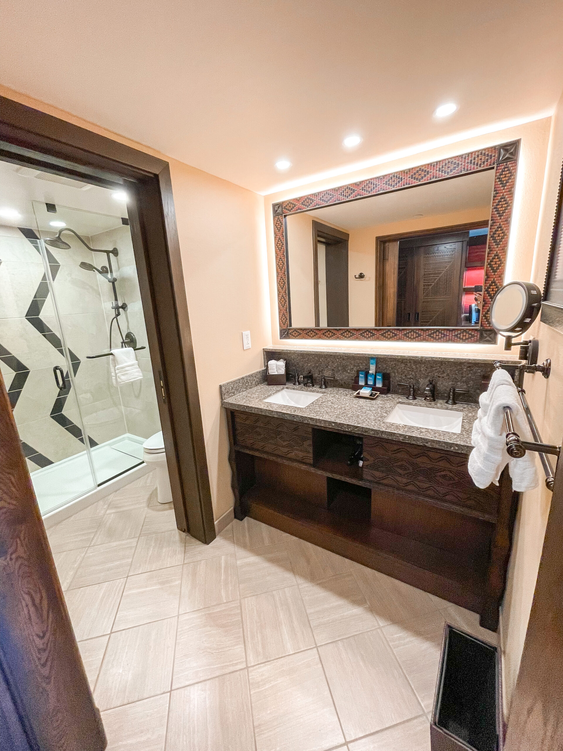 Bathroom in a standard room at Disney's Animal Kingdom Lodge.