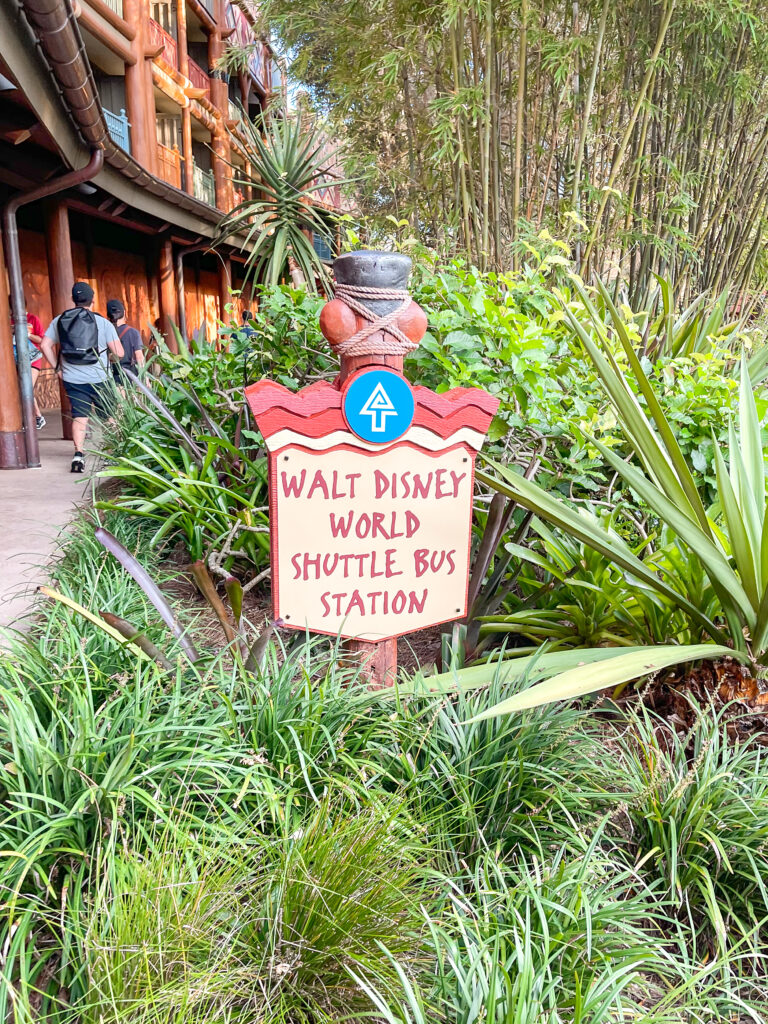 Disney bus stop at Animal Kingdom Lodge.