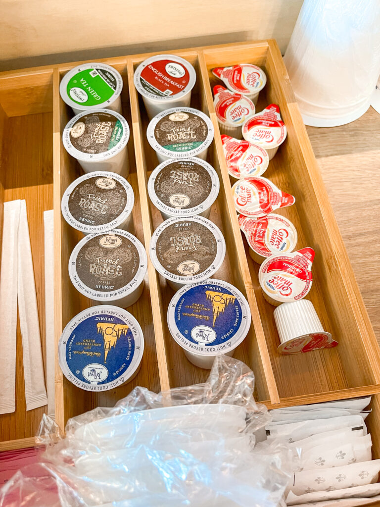 Drawer filled k-cups at Disney's Animal Kingdom Lodge.