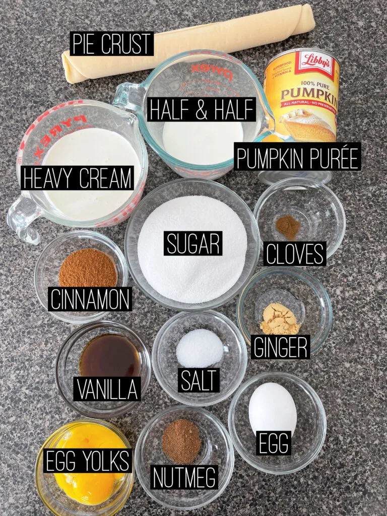 A picture of ingredients for Costco pumpkin pie.