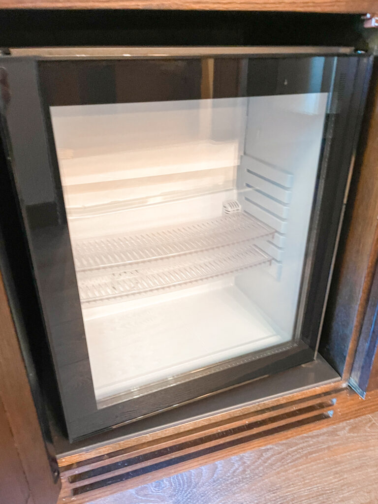 Refrigerator in a standard room at Disney's Animal Kingdom Lodge.