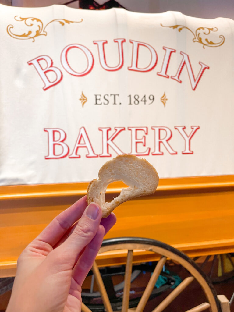 Free sample of sourdough bread from the Boudin Bakery Tour at Diseyland.