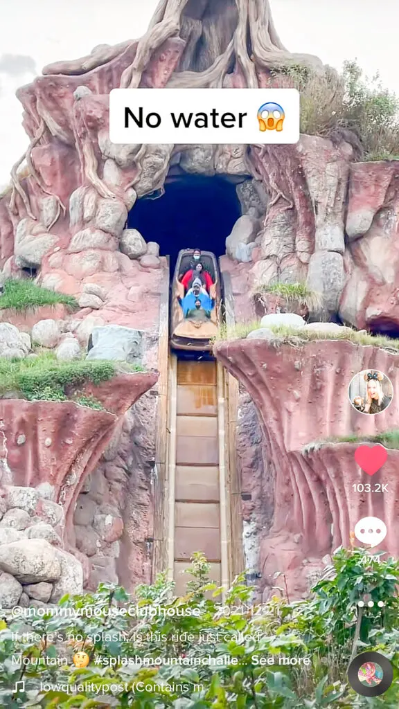 Screenshot of a TikTok video about Splash Mountain from @MommyMouseClubhouse.