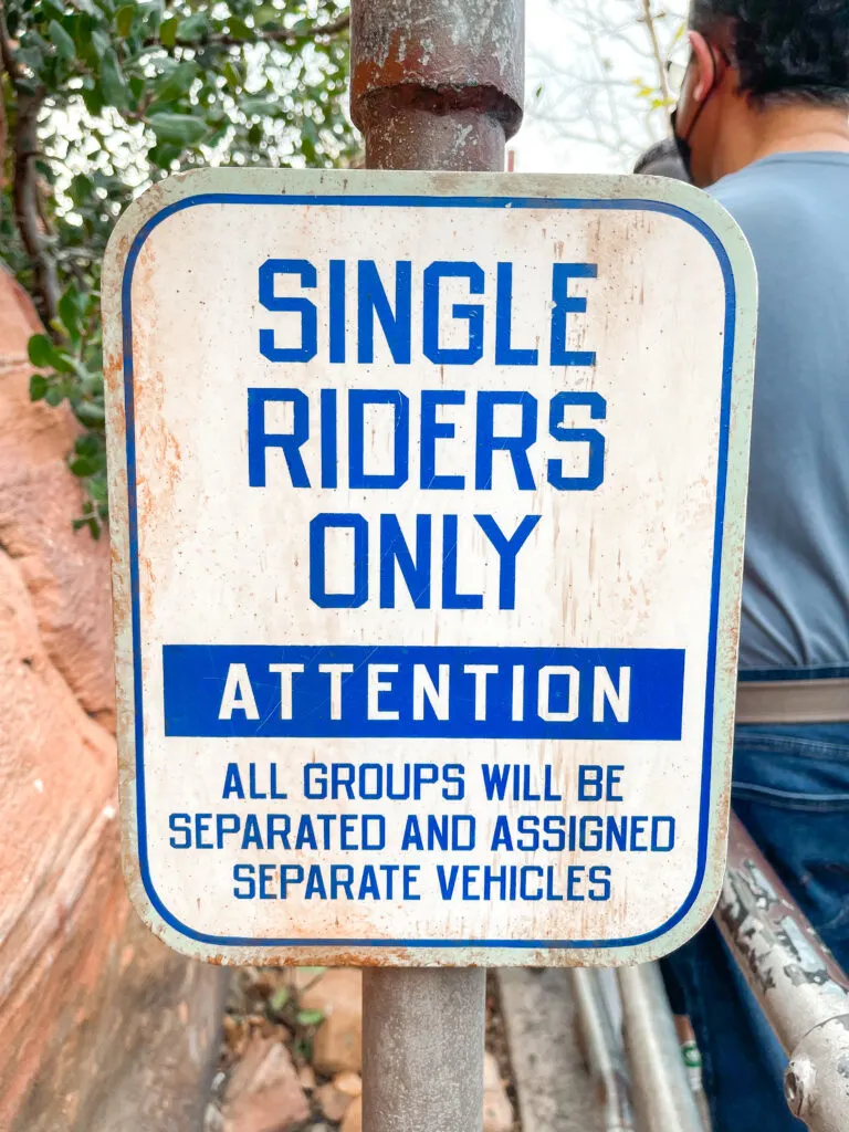 Single Riders sign for Radiator Springs Racers.