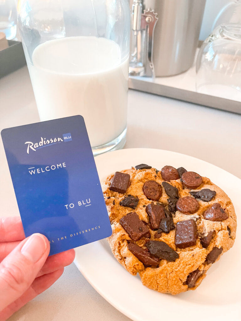 Cookies and milk at Radisson Blu Anaheim.