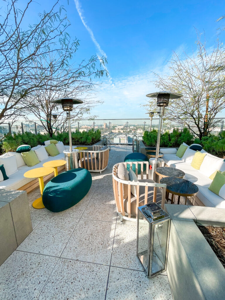 Rooftop seating area at Radisson Blu Anahiem.