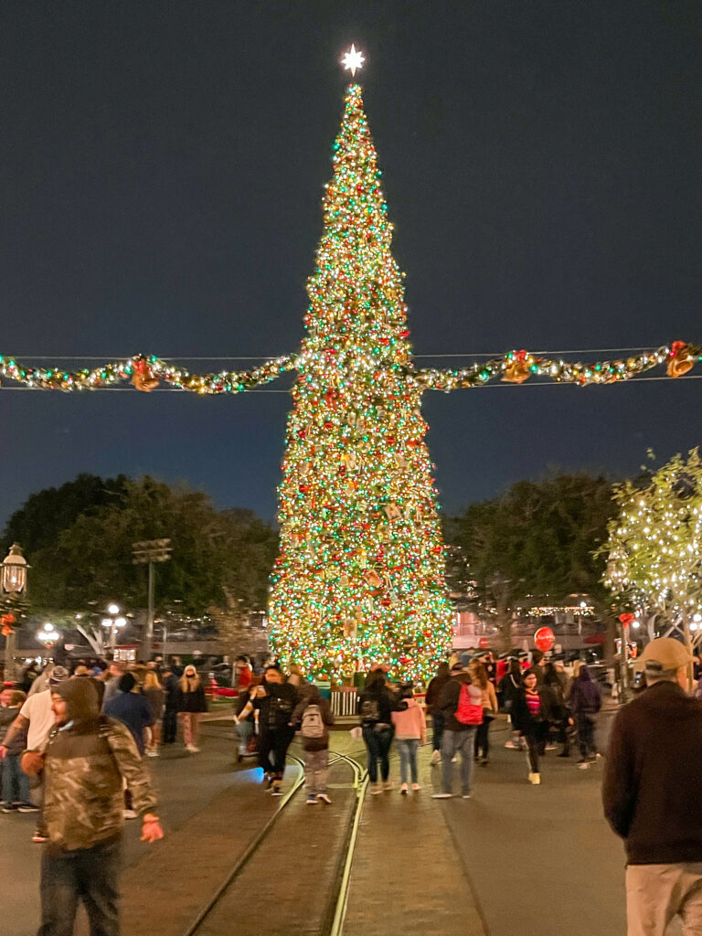 Christmas tree on Main Street USA at Disneyland.