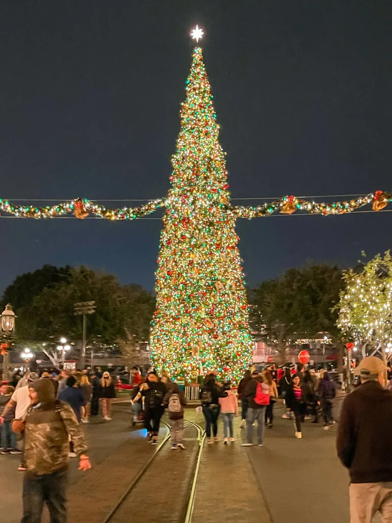 Christmas tree on Main Street USA at Disneyland.