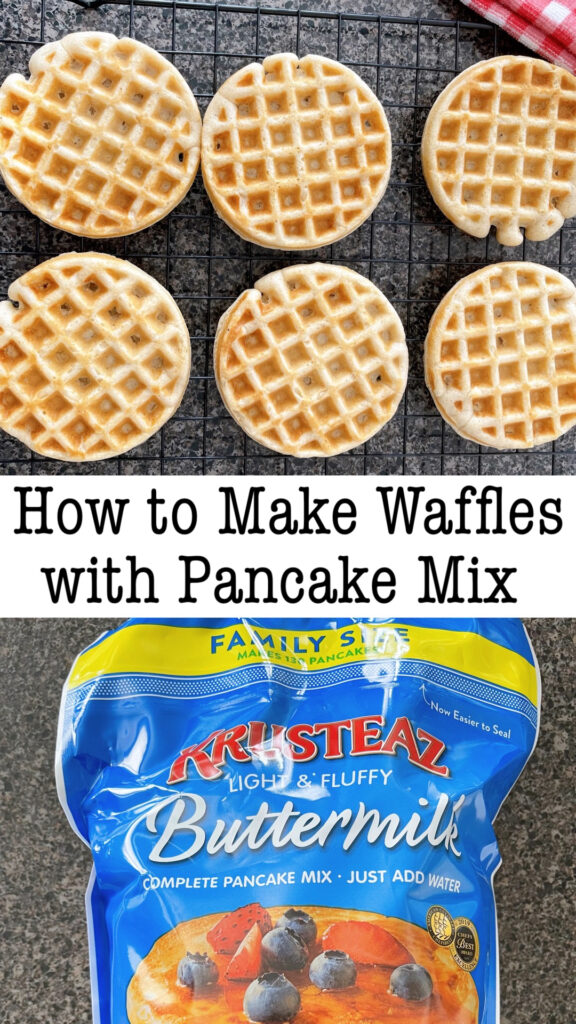 Pinterest image for how to make waffles with pancake mix.
