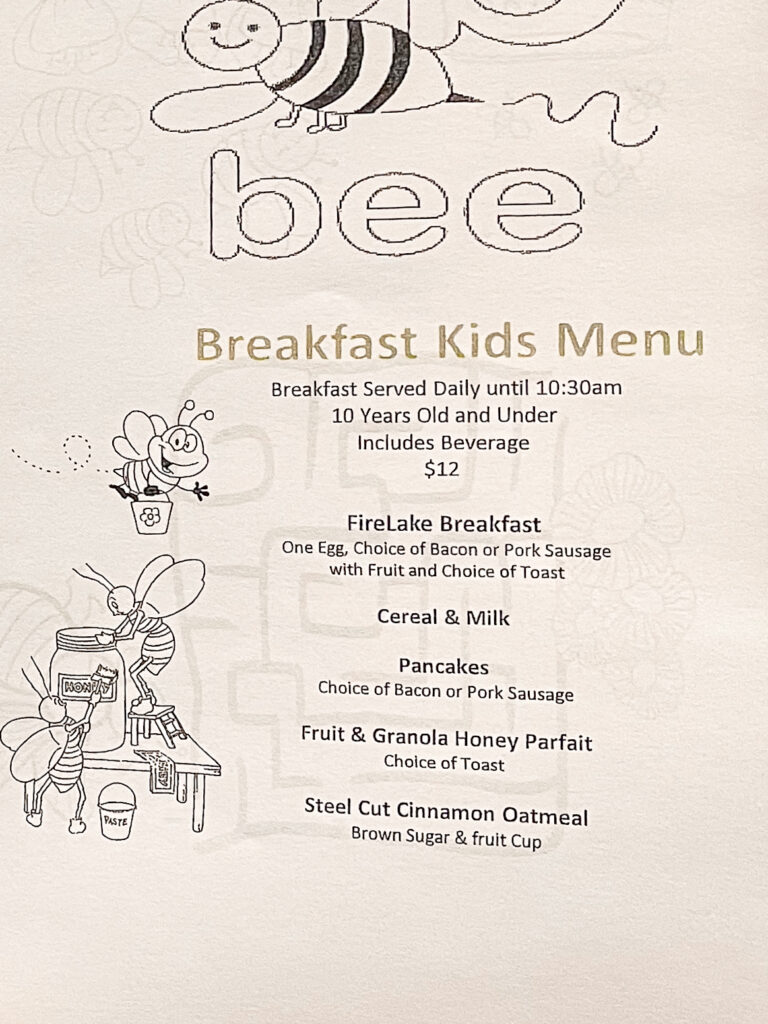 Fire House Grillhouse kids menu.