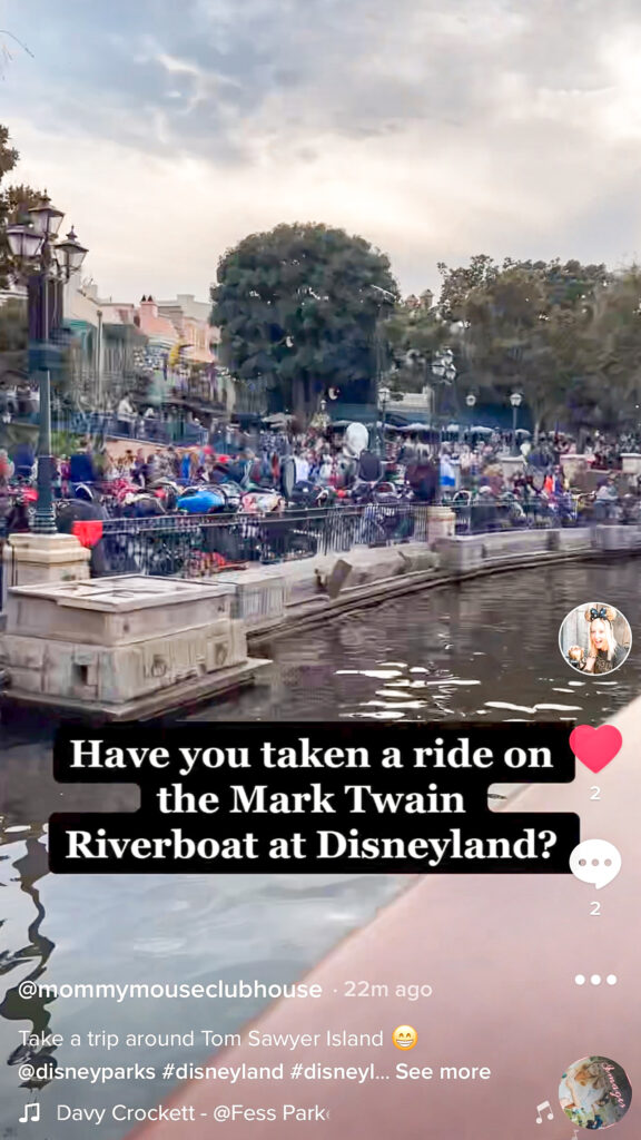 Screenshot from TikTok with a video about the Mark Twain Riverboat from @MommyMouseClubhouse.