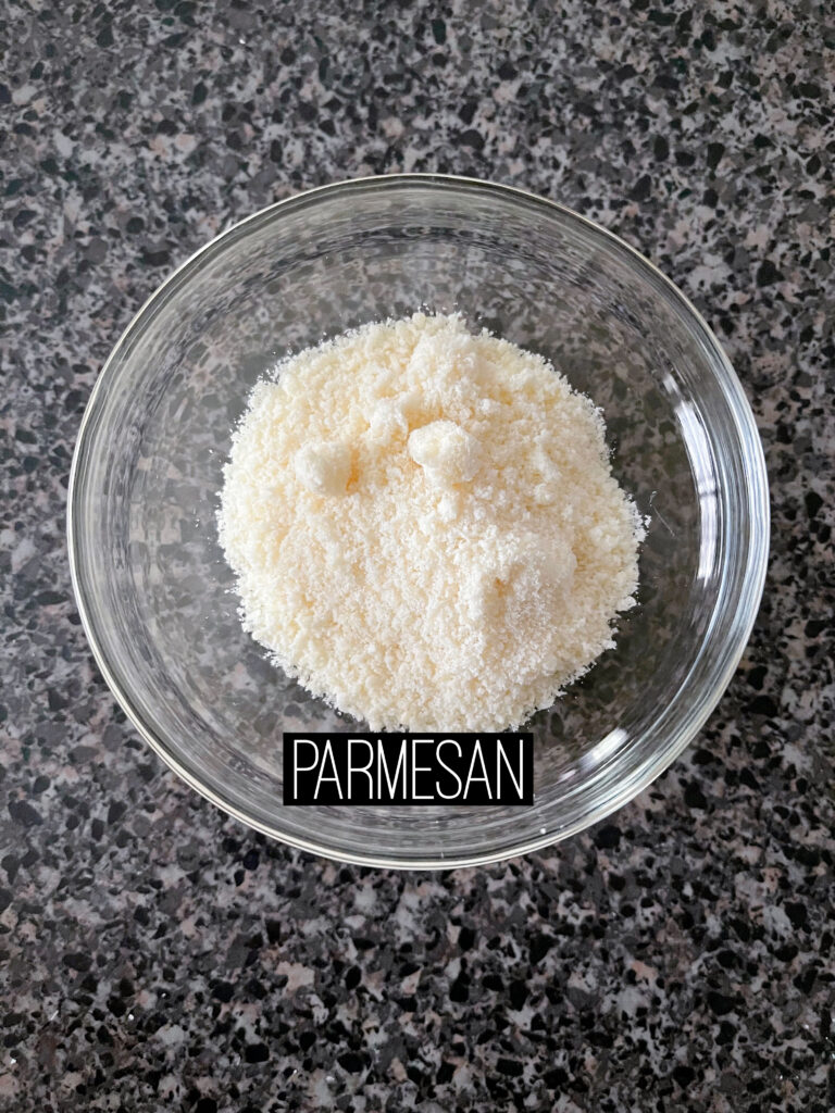 A dish of parmesan cheese.