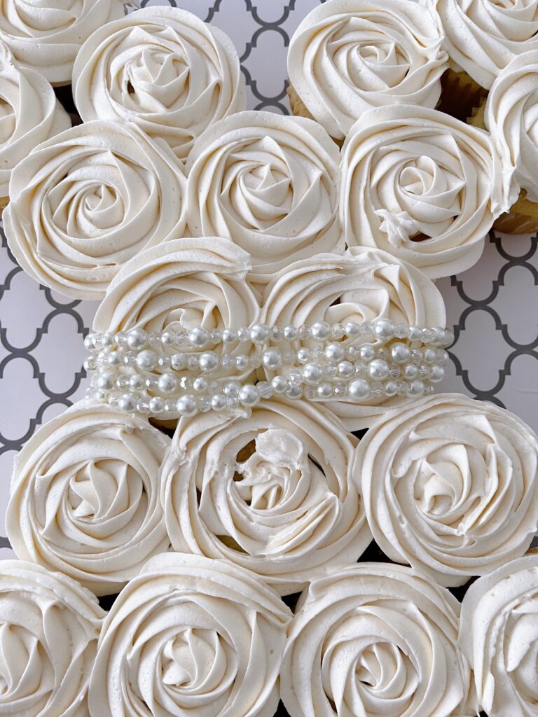 Beads on the waist of a cupcake dress.