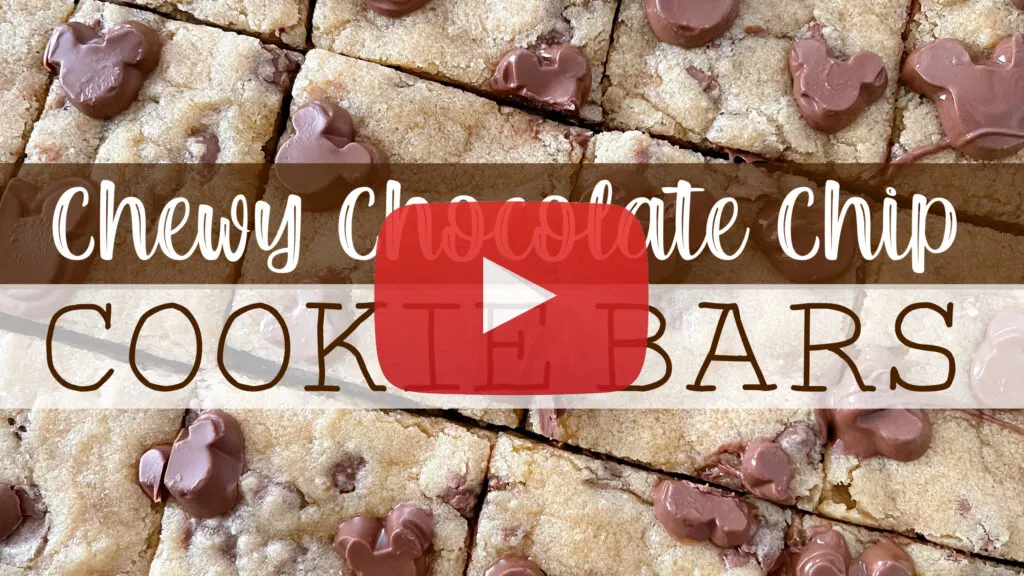 YouTube thumbnail for how to make chewy chocolate chip cookie bars
