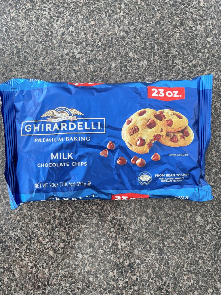 A bag of Ghirardelli Milk Chocolate Chips