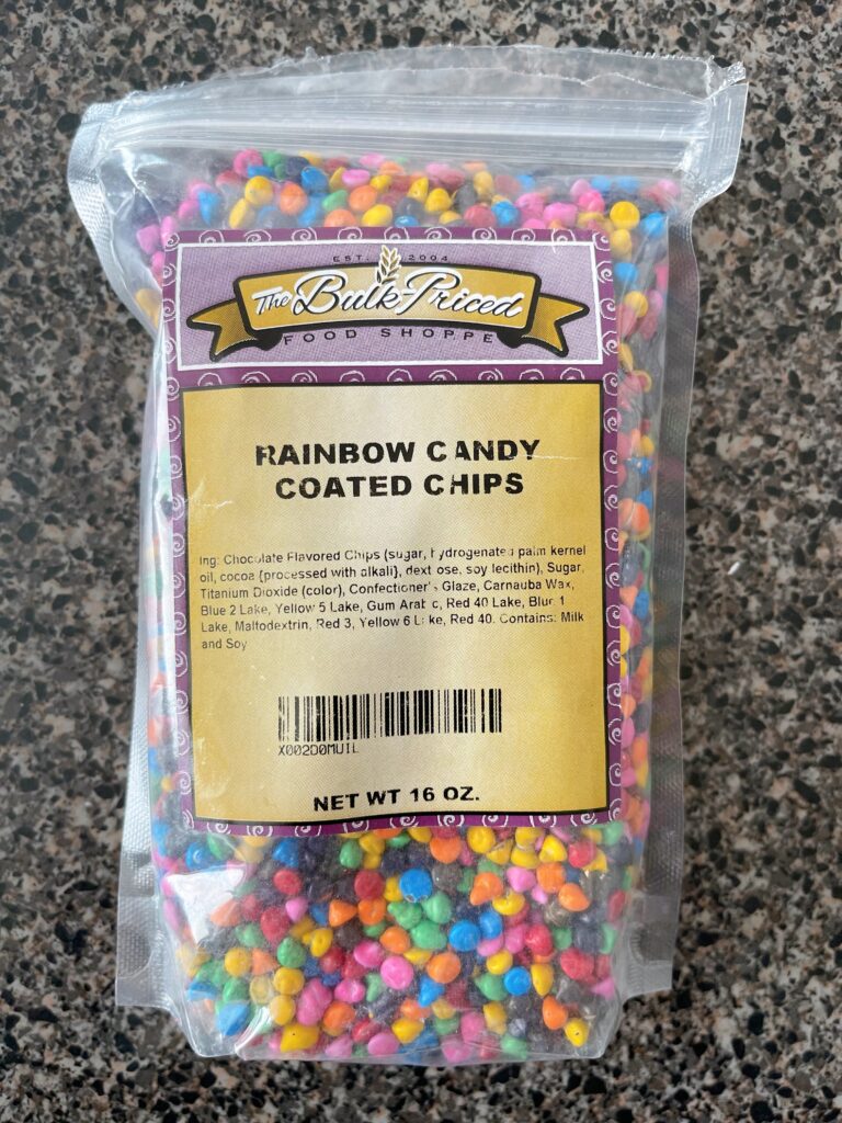 A bag of rainbow chips purchased from Amazon.