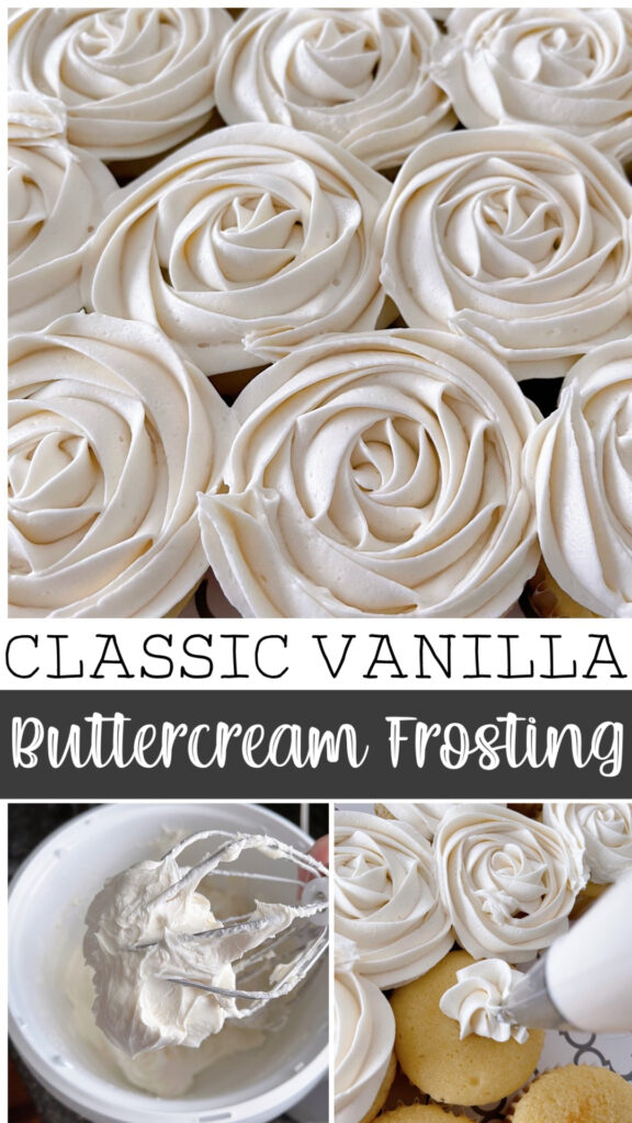 A collage of pictures of buttercream frosting.