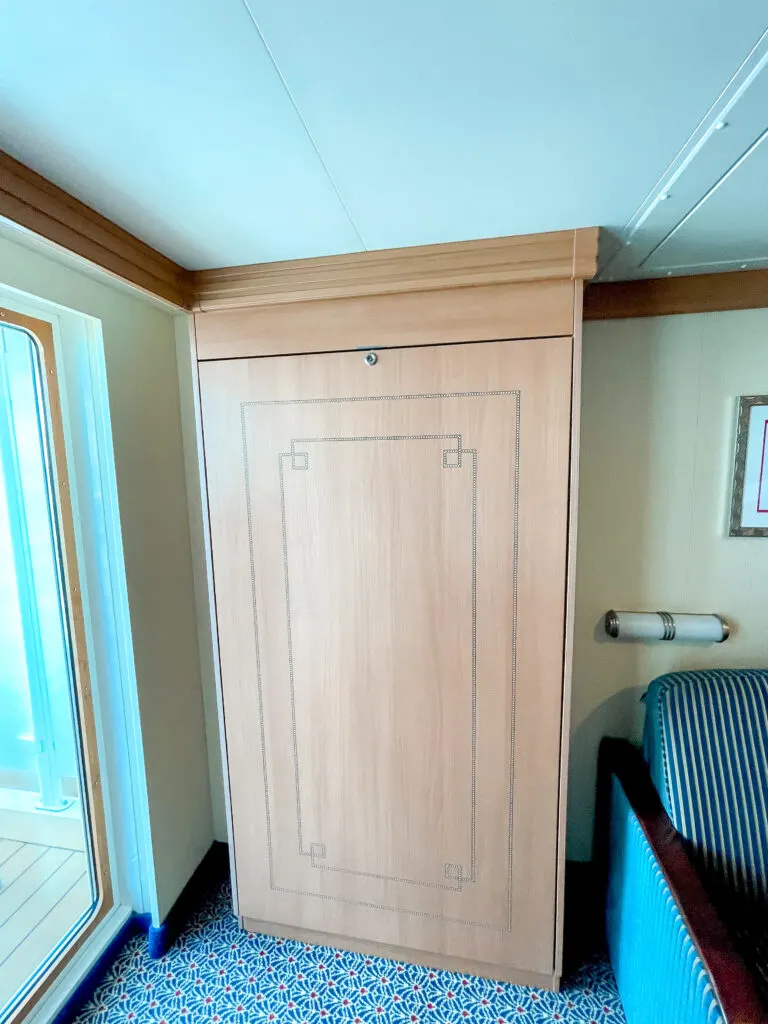 Murphy Bed in a Disney Cruise Deluxe Family Stateroom with Verandah.
