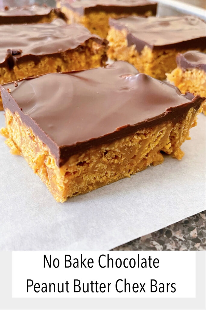No Bake Chocolate Peanut Butter Chex Bars.