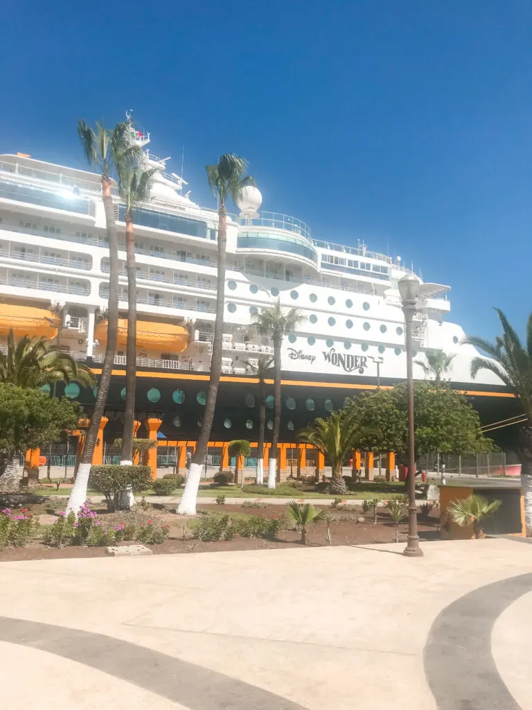 A picture of the Disney Wonder cruise ship in Ensenada, Mexico.