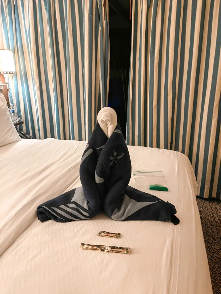 Towel animal in stateroom 8572 on the Disney Dream.