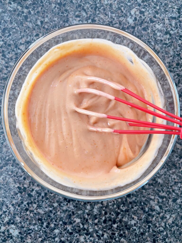 Ketchup, mayonnaise, and spices mixed together to make French Fry dipping sauce.
