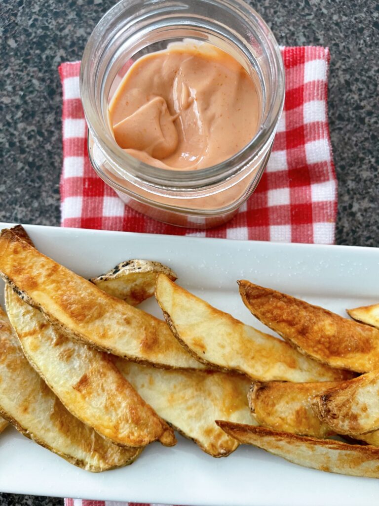 Fries and fry dipping sauce.