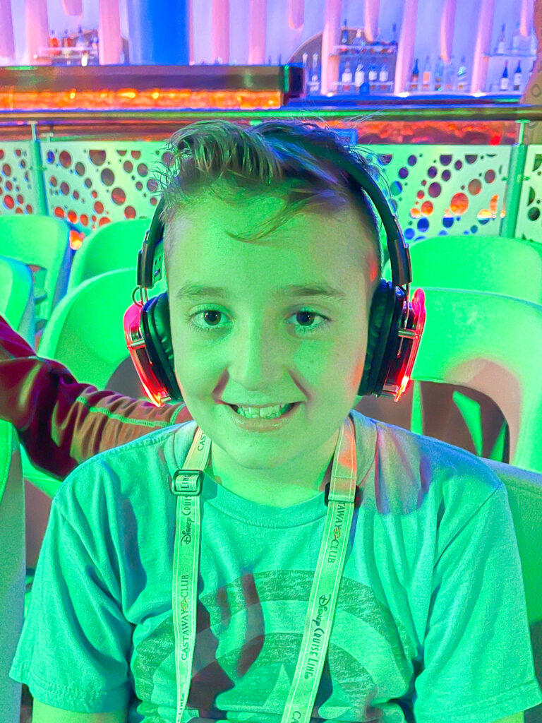 A boy at a Silent Dance Party on a Disney Cruise.