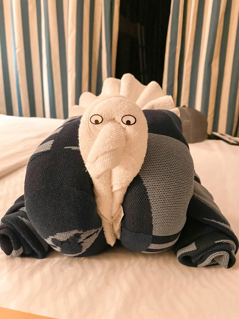 A towel shaped like a Turkey on a Disney Cruise.