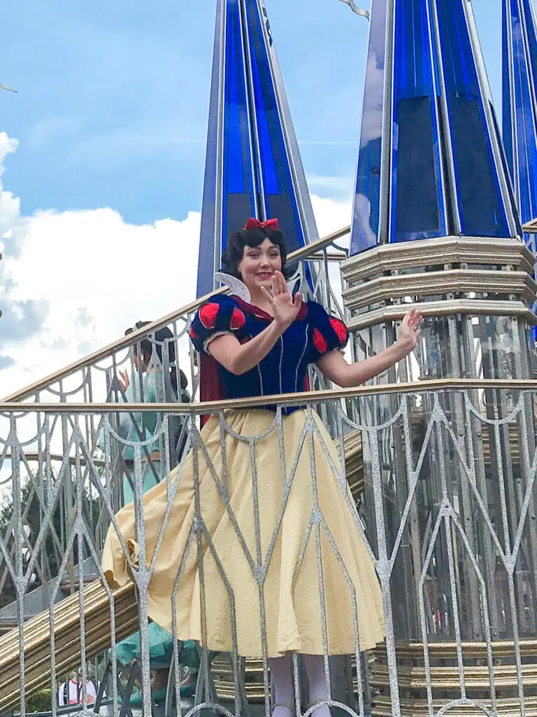 The Disney Princess Snow White on a parade float at Disney's Magic Kingdom.