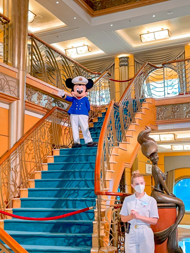 Mickey Mouse in the atrium of the Disney Wonder.