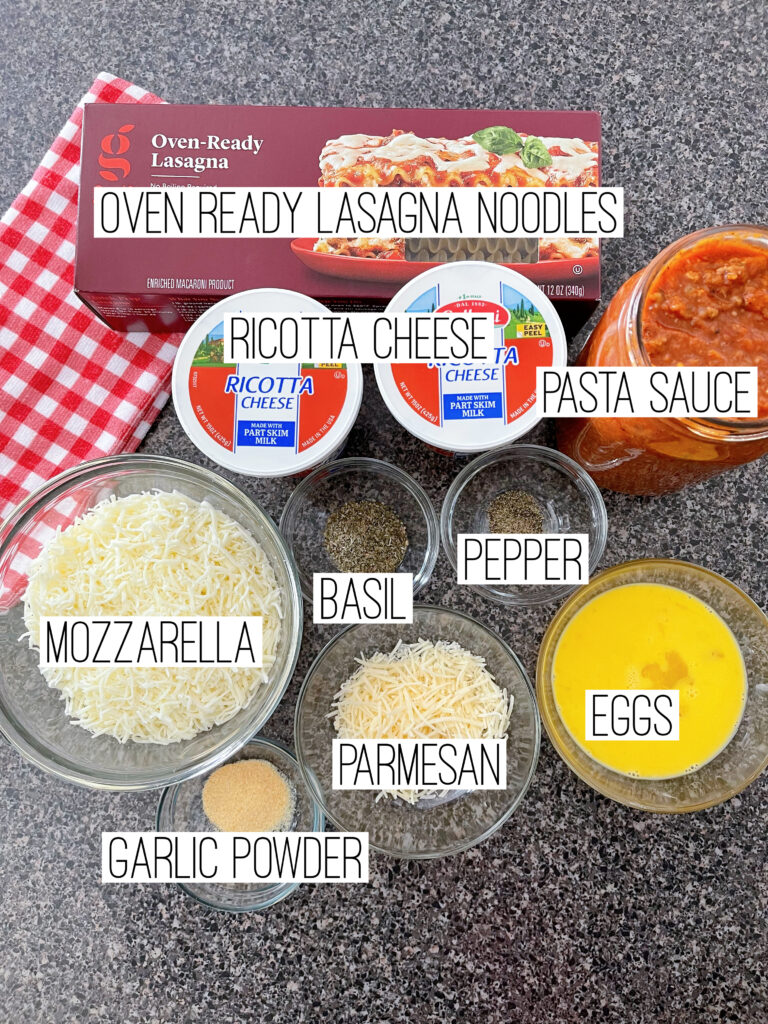 Ingredients for Lasagna with ricotta cheese.
