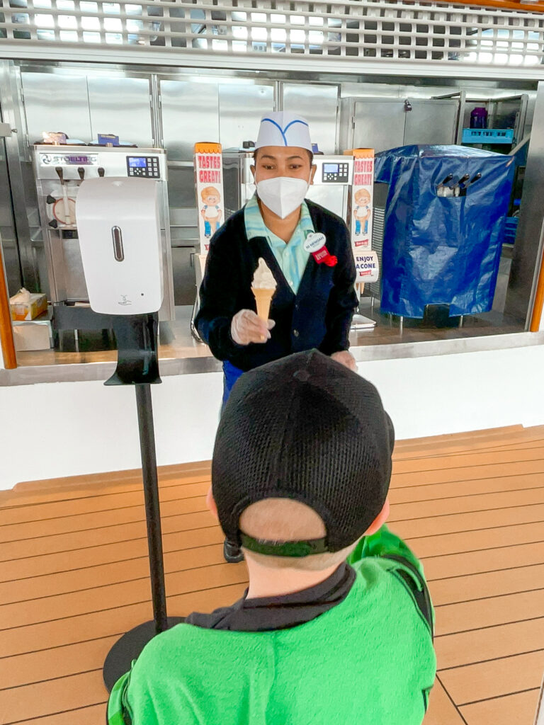 Getting an ice cream cone on the Disney Wonder.