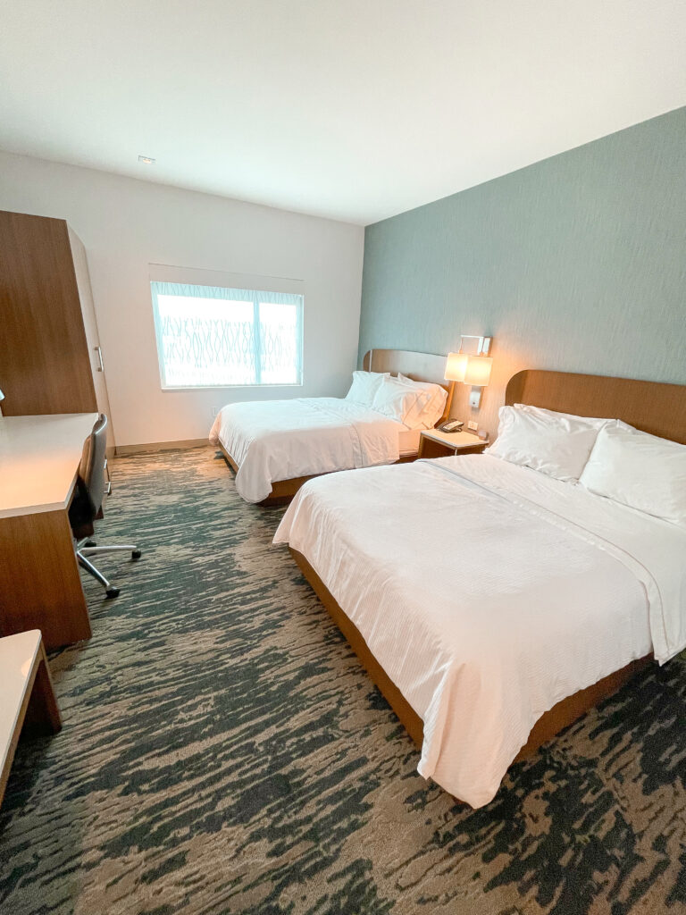 Two queen beds in a  suite at Element by Westin Anaheim Resort.