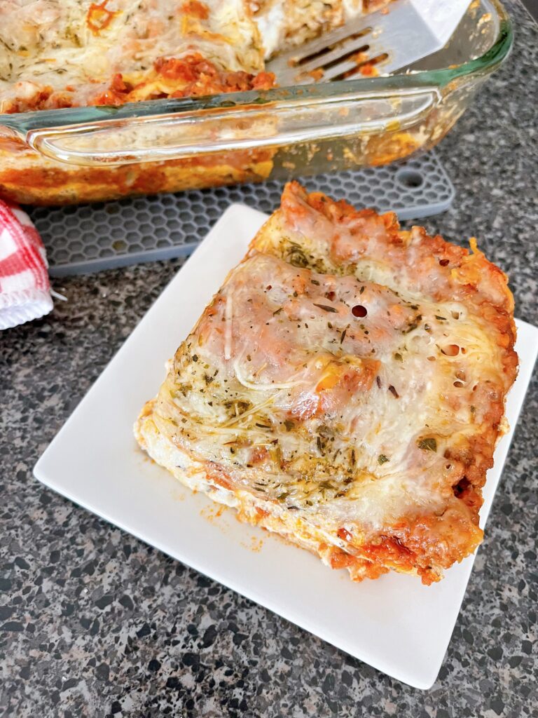 A slice of ricotta lasagna.