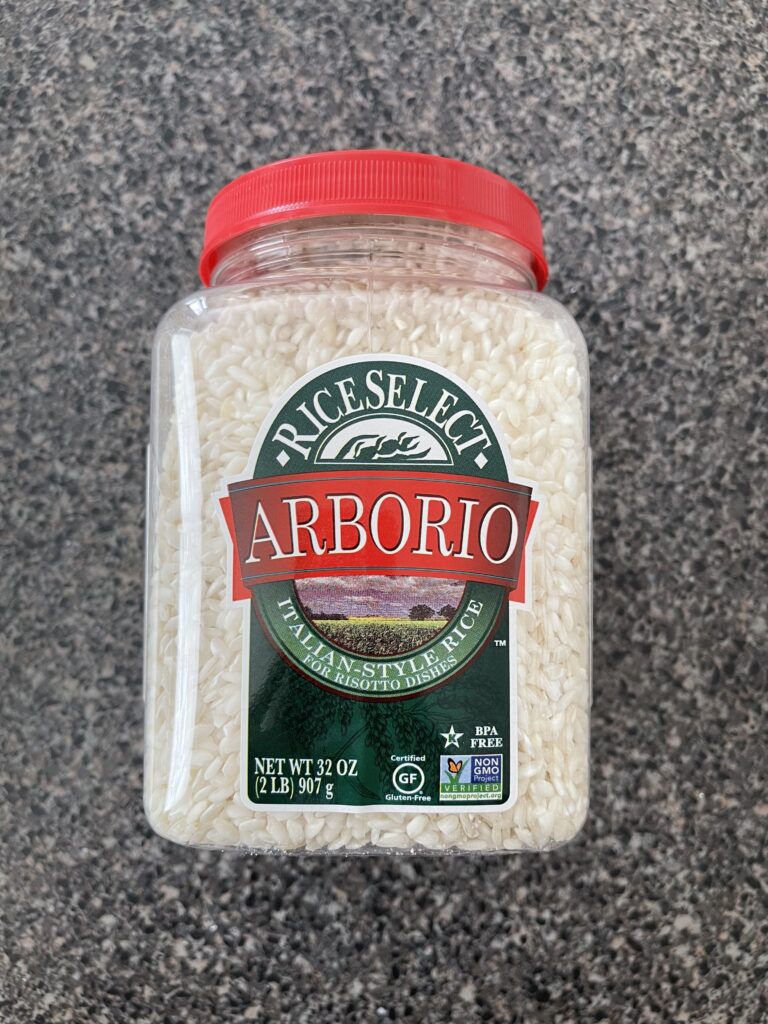 A jar of arborio rice to make risotto.