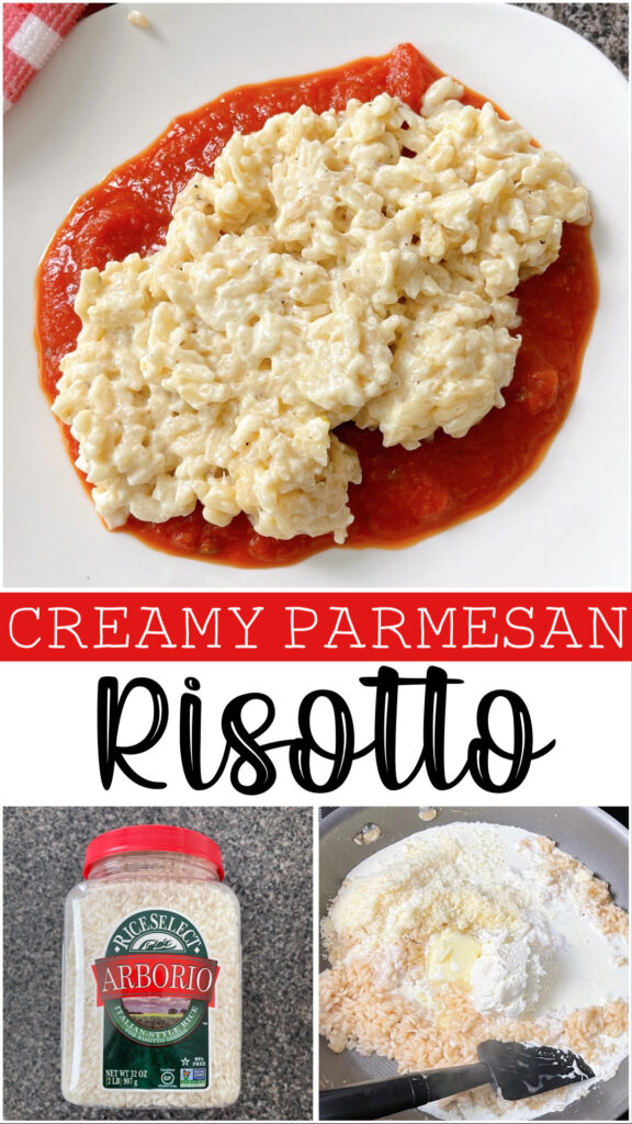 Pinterest image for creamy parmesan risotto.