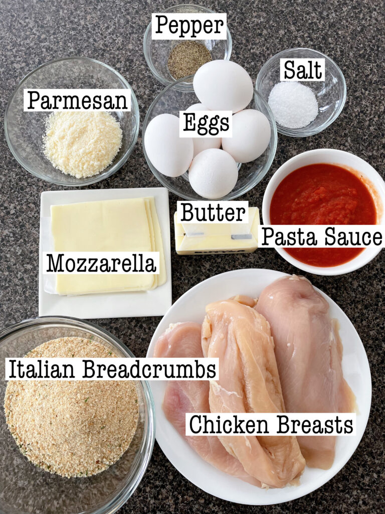 Ingredients for Crispy Chicken Parmesan.