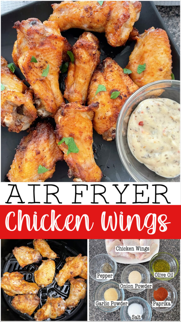 Pinterest image for air fryer chicken wings.