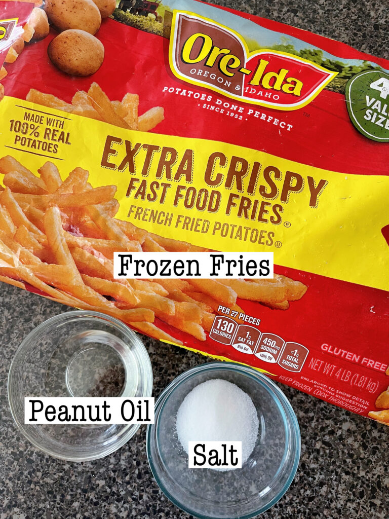 Ingredients to make frozen fries in an air fryer.
