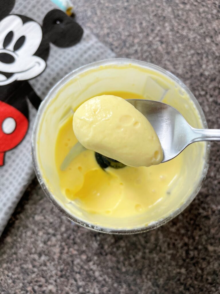Lemon custard on a spoon.